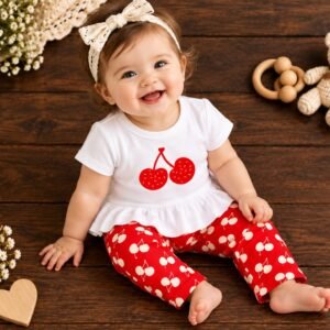 Conjunto de Bebê Menina Calça + Blusa Cerejinha Fashion