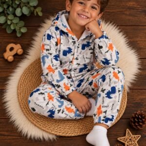 Conjunto Infantil de Menino Dinossauros com Capuz e Calça Estampada - Dinossauro, G