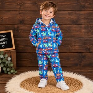 Conjunto Infantil de Menino Dinossauros com Capuz e Calça Estampada